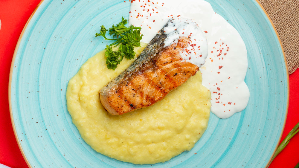 Kartoffel-Karotten-Püree mit Rindsbouillon