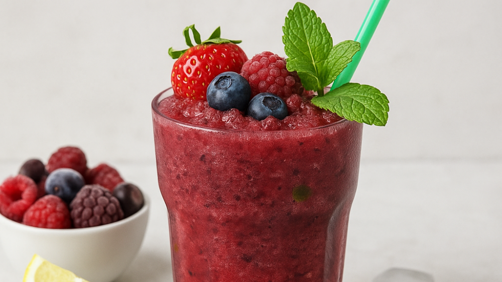 Eistee-Slushy mit Beeren & Minze