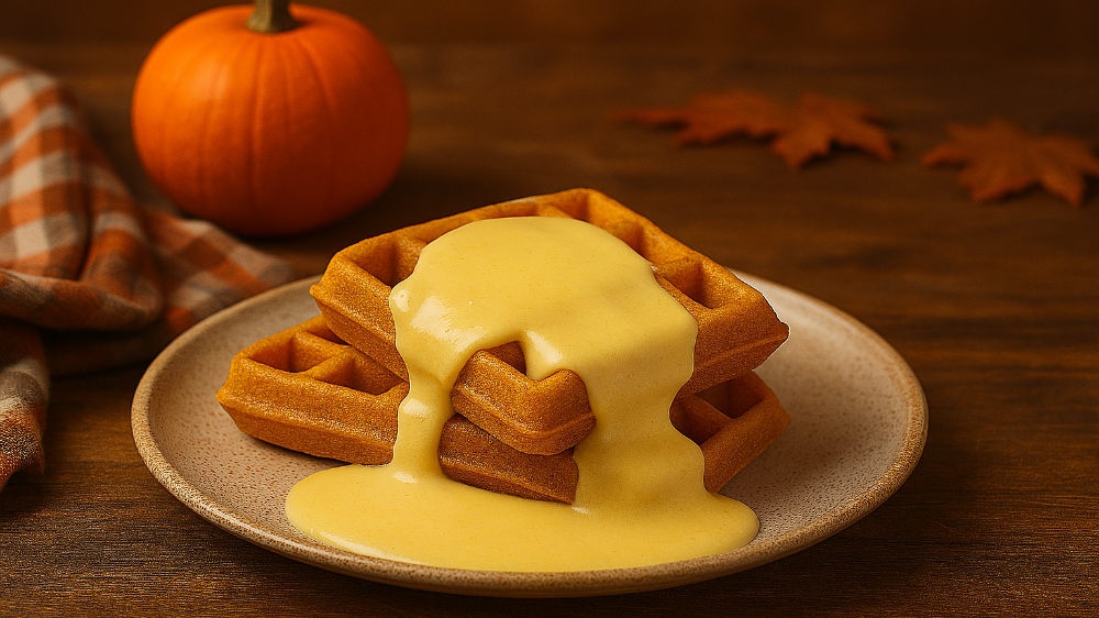 Kürbis-Waffeln mit Vanillesauce