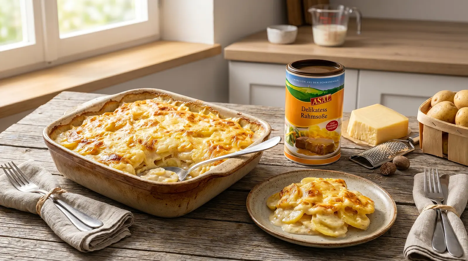 Cremiges Kartoffelgratin mit Rahmsauce und Bergkäse