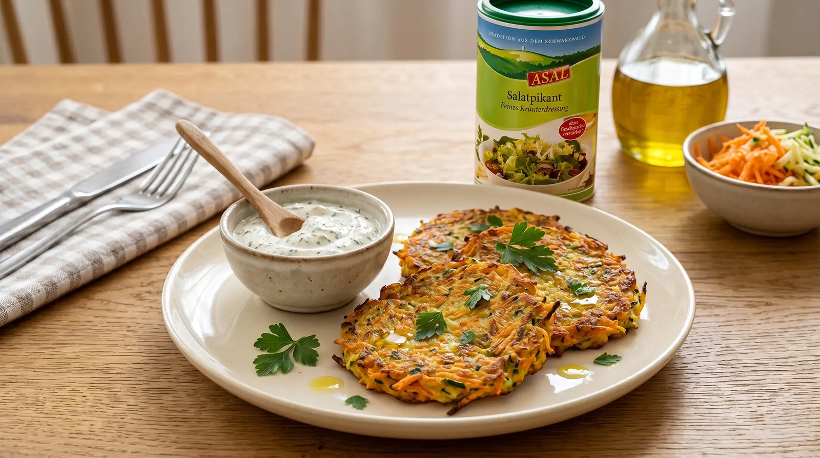Gemüse mal anders: Pfannkuchen mit cremigem Dip