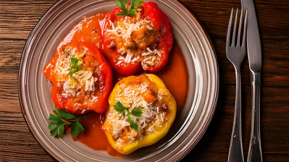 Gefüllte Paprika mit Tomatensauce - ein Klassiker