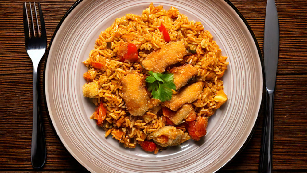 Schneller Tomatenreis mit Hähnchenstreifen