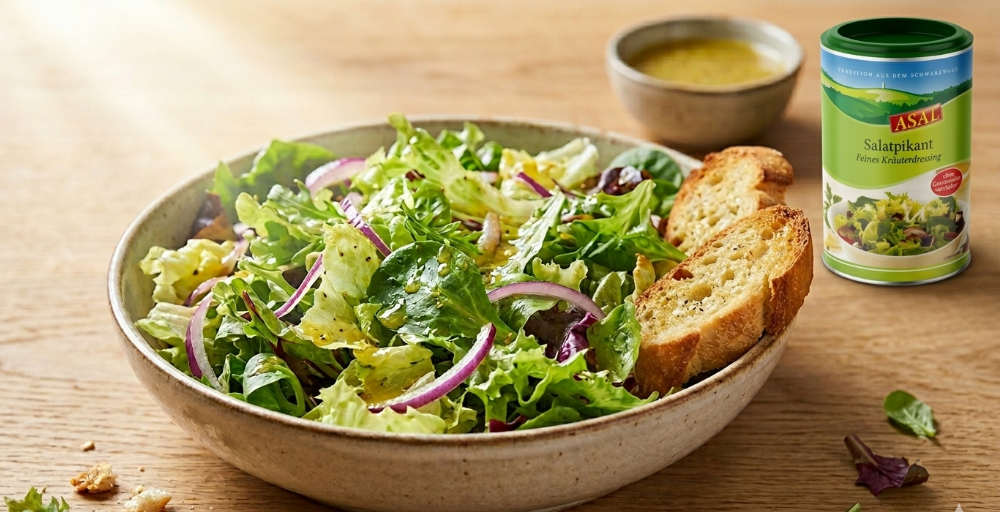 Bunter Salat mit geröstetem Baguette