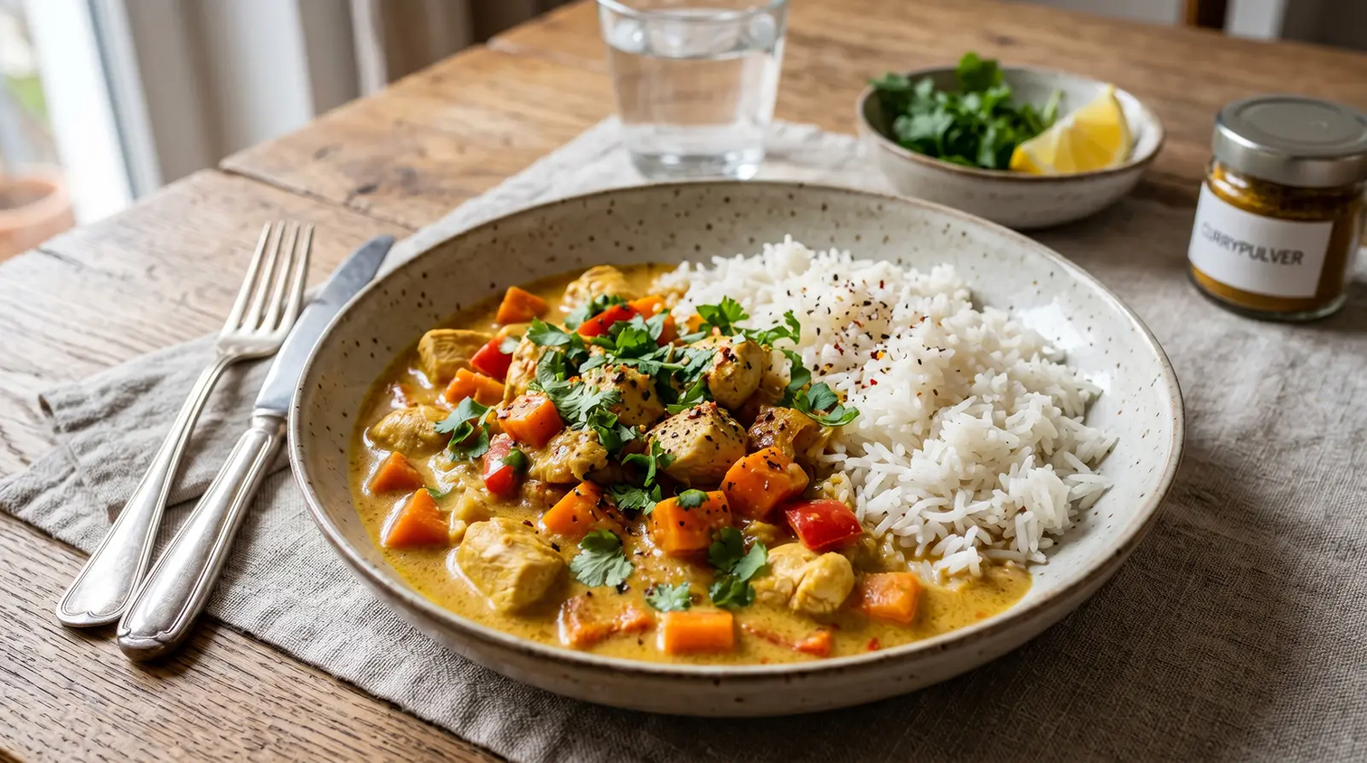 Schnelles Hühner-Curry mit Reis – glutenfrei & voll Geschmack