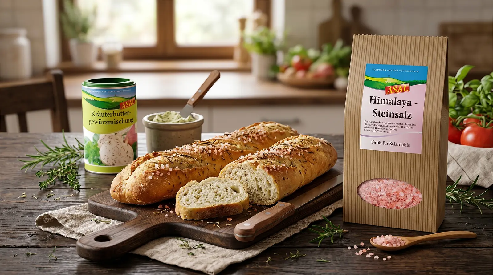 Frisches Kräuterbrot mit Himalaya-Steinsalz
