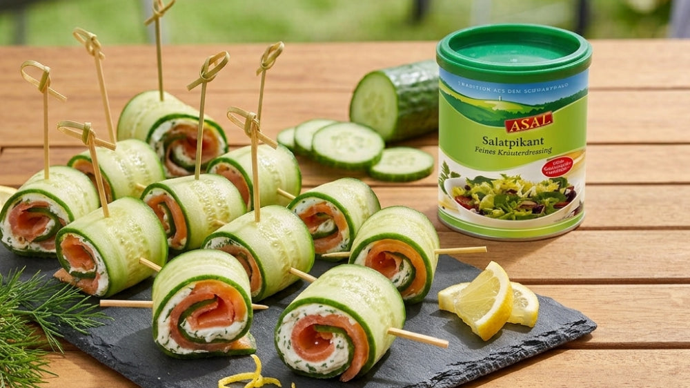 Lachsröllchen mit cremiger Frischkäse-Füllung