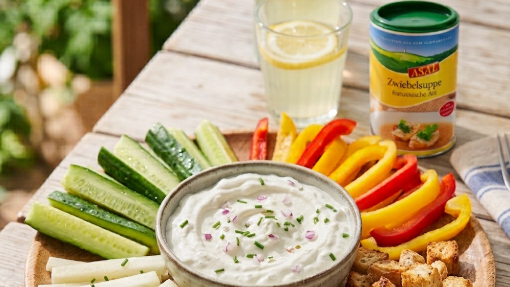 Zwiebelsuppen-Dip mit Frischkäse 