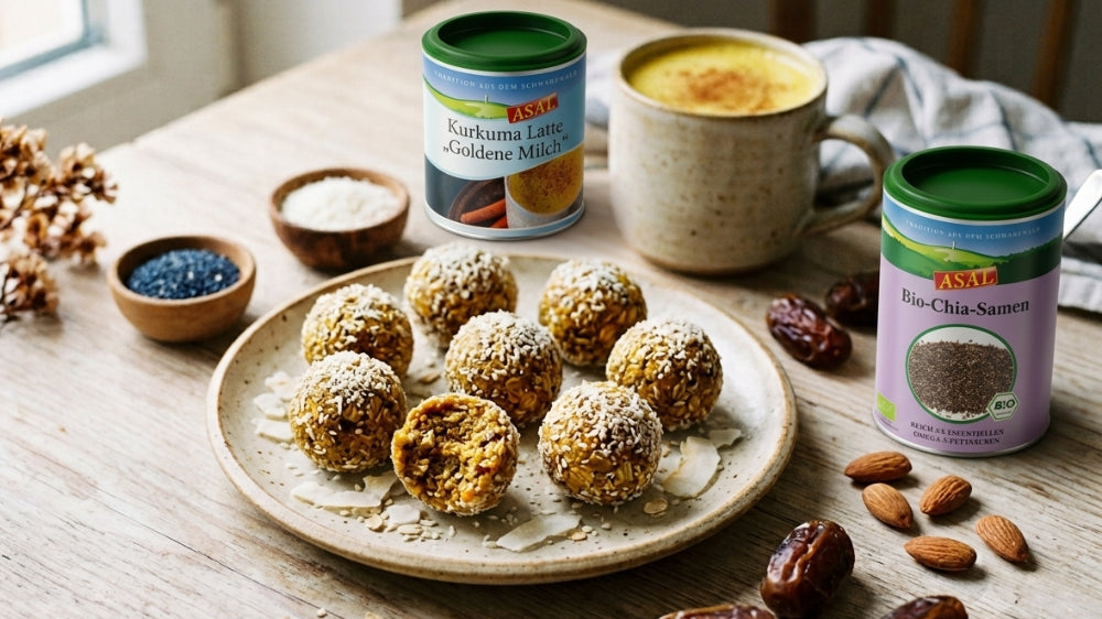 Energy Balls mit Kurkuma Latte