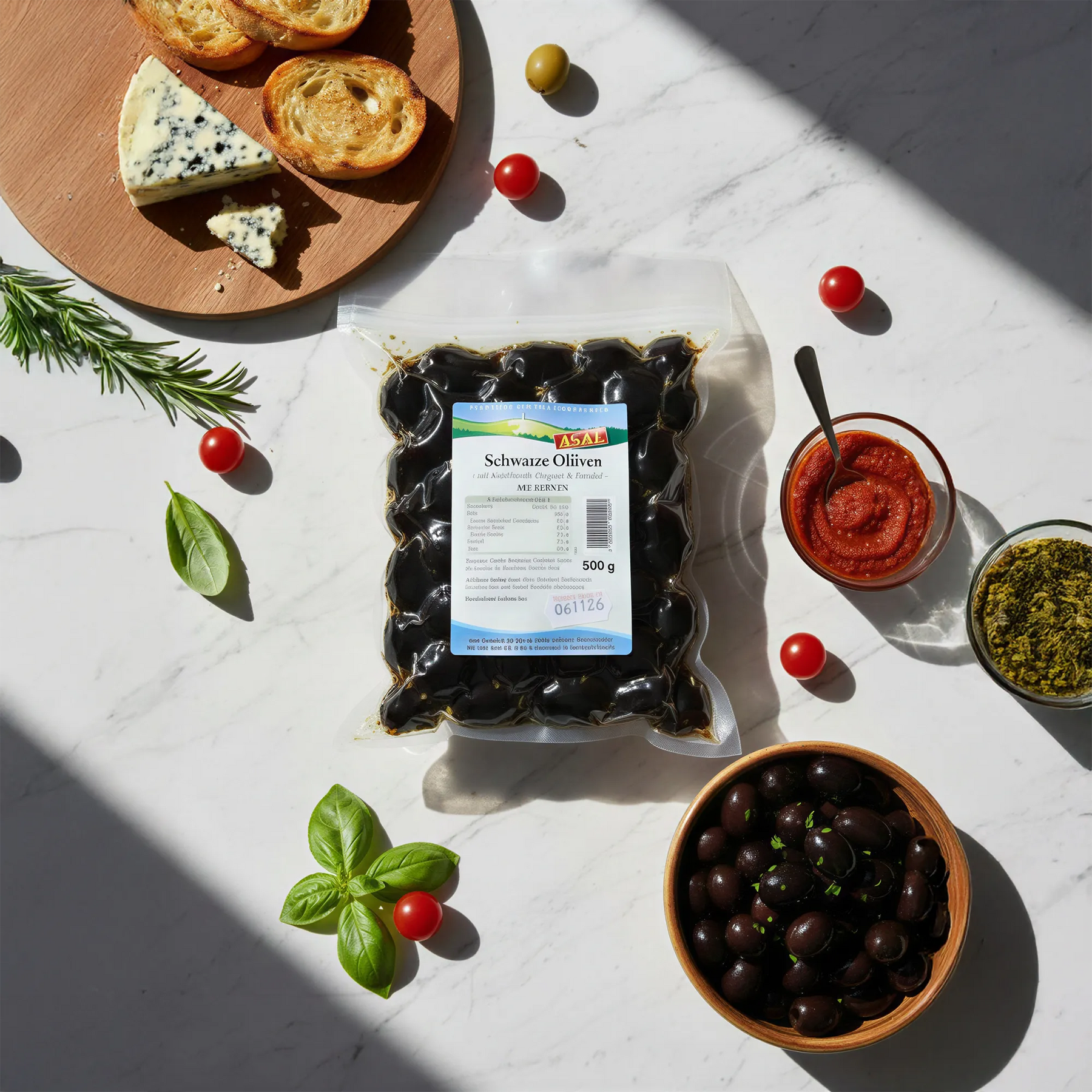 Schwarze eingelegte Oliven 500g